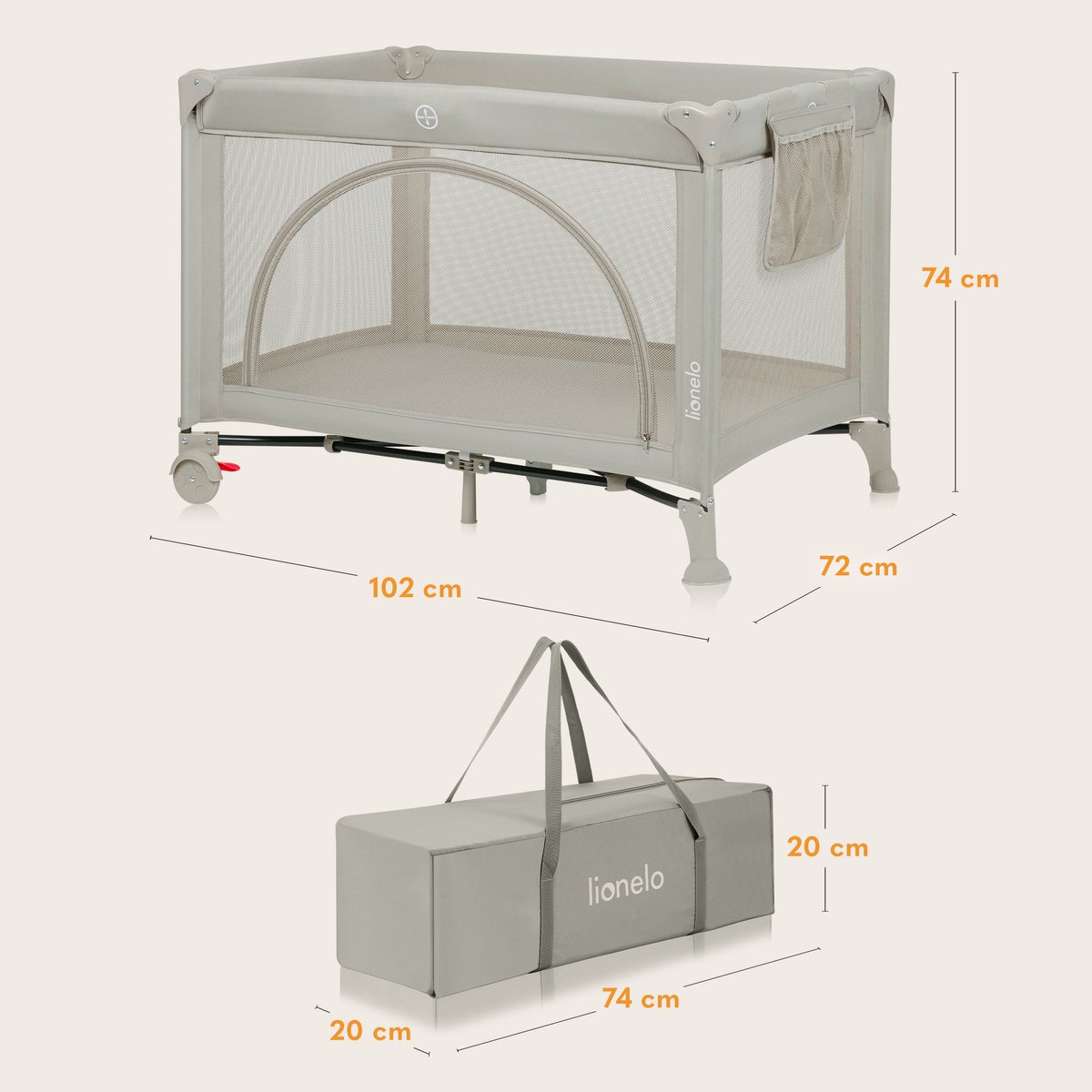 Lionelo Laura Campingbedje 2in1 – Reisbedje & Babybedje – 0-36 Maanden – 2 Matrasniveaus – Compact & Lichtgewicht – Schuimmatras – 2 Wielen met Rem – Mesh Zijpanelen – Zij-ingang – Opbergvak – Inclusief Draagtas – foto 4