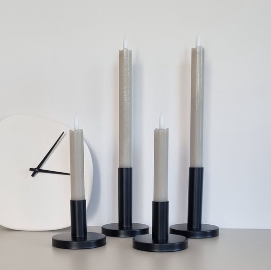 VITAMO Dinerkaarsen Set - LED Kaarsen met Echte Wax en Realistische Flikkering - Natuurlijke en Sfeervolle Uitstraling - Beige/ Greige (4 Stuks)