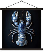 Posterhanger incl. Poster 60x60 cm - Schoolplaat - Kreeft - Delftsblauw - Schild - Stoer - Textielposter - Zwarte latten