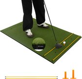 COSTWAY Golf afslagmat, golfoefenmat incl. 2 rubberen tees en 2 uitlijnstaven, golfmat met 6 slagposities, voor binnen en buiten