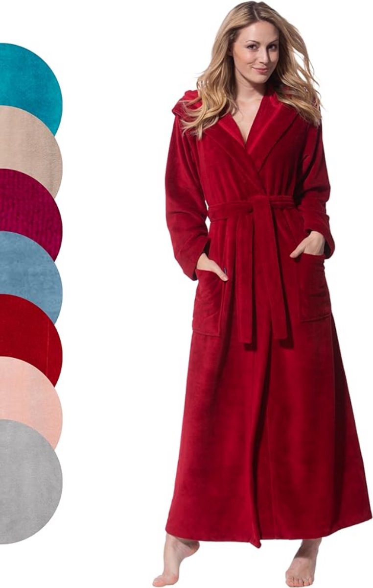 CaiDieNu Dames Kamerjas Lange Gewaden: Microvezel Badjas Loungekleding Over De Volledige Lengte Koraal Vlies Winter Warm Zacht en Pluizig, met Sjaalkraagriem en Zakken XL Blau