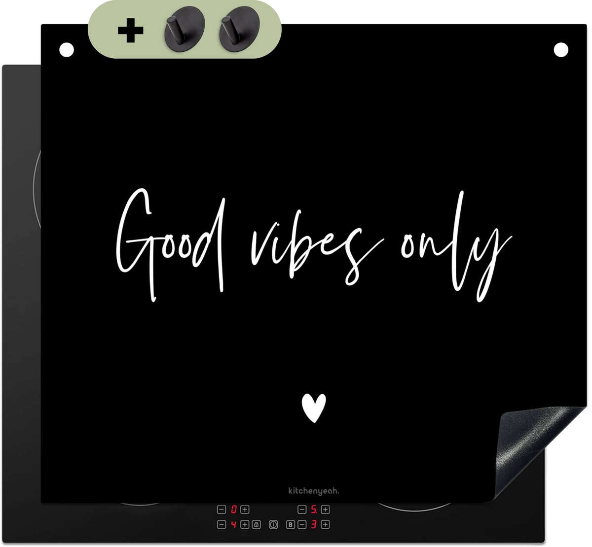 KitchenYeah® Inductie beschermer 60x52 cm - Zwart - Quote - Good Vibes Only - Kookplaataccessoires - Afdekplaat voor kookplaat & Spatscherm achterwand - Inductiebeschermer - Inductiemat - Inductieplaat mat - Keuken decoratie