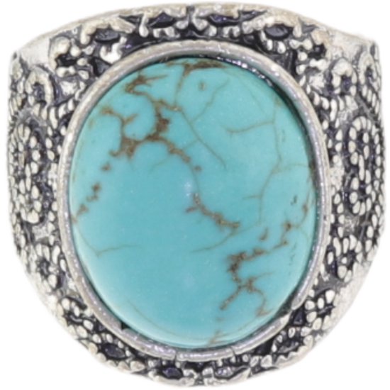 Behave - Ring - Ring Vintage Couleur Argent Antique avec Pierre Bleue Turquoise - Bohème & Classique 16mm