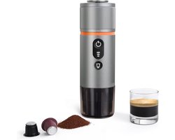 Draagbare Espressomachine - 12V - Capsules - Oplaadbaar - 3 min Opwarming - Camping & Reizen - Zilver