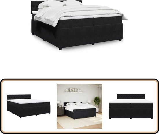 vidaXL - Sommier tapissier - avec - matelas - velours - noir - 200x200 - cm