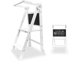 Oemmie Leertoren - Opvouwbaar - Learning Tower - Montessori Leertoren met Krijtbord - Leertoren keukenhulp - Leer Toren - Opstapje - Kindertrapje - Wit