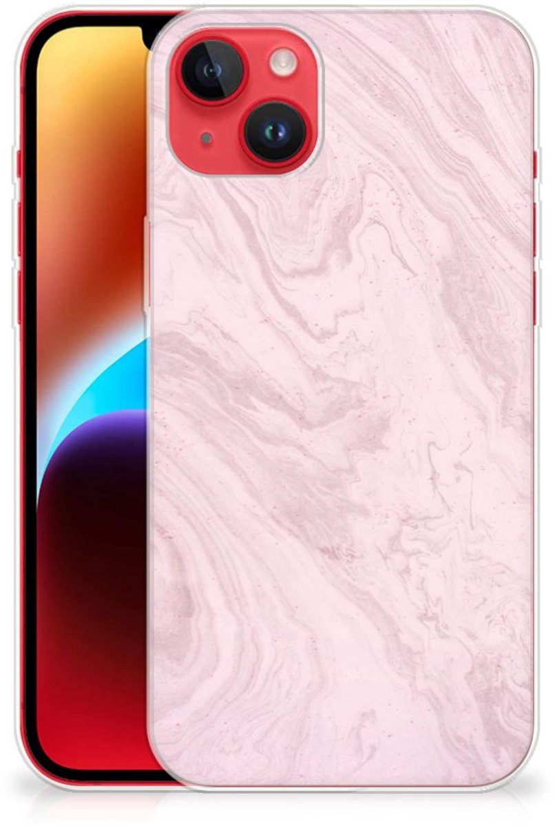 iPhone 14 Plus TPU Siliconen Hoesje Marble Pink - Origineel Cadeau Vriendin