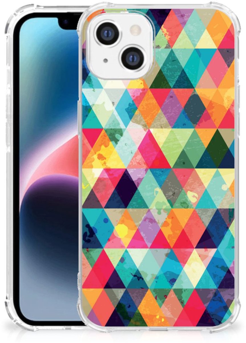 Apple iPhone 14 Plus Doorzichtige Silicone Hoesje Geruit