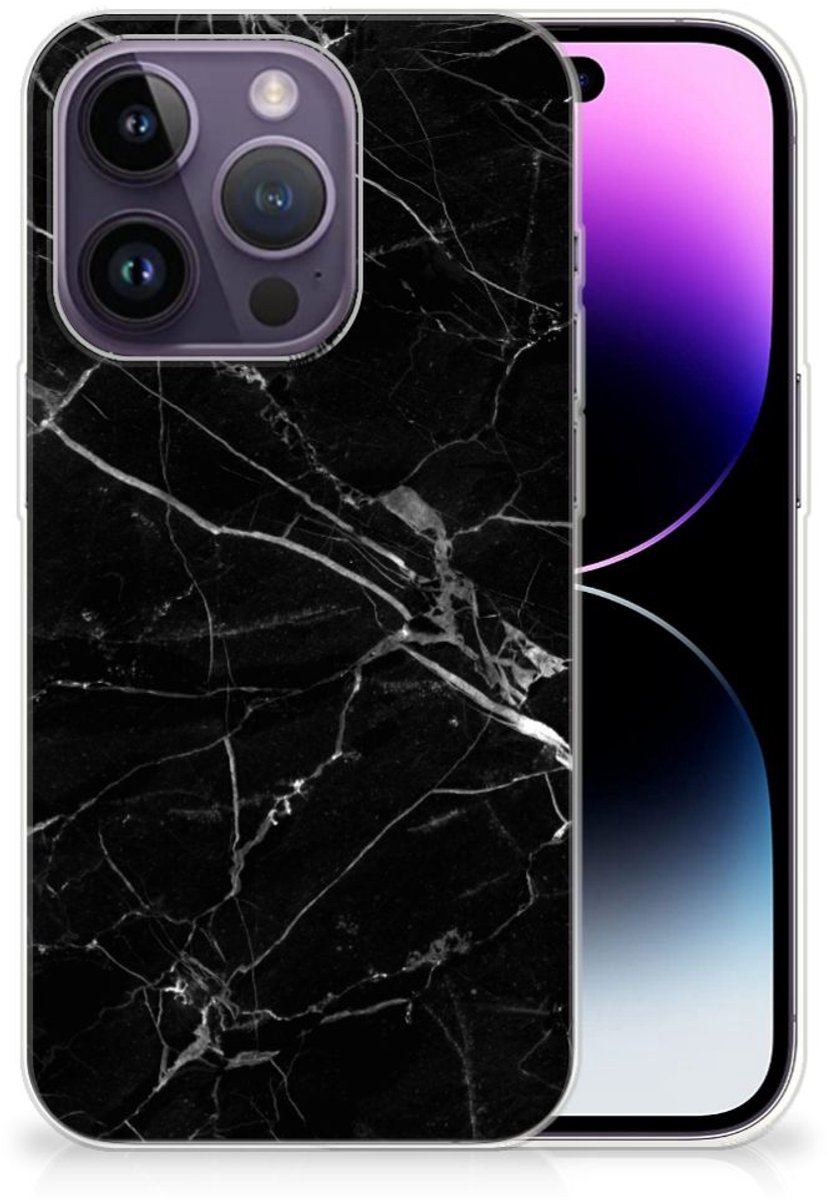 Apple iPhone 14 Pro TPU Siliconen Hoesje Marmer Zwart - Origineel Cadeau Vader