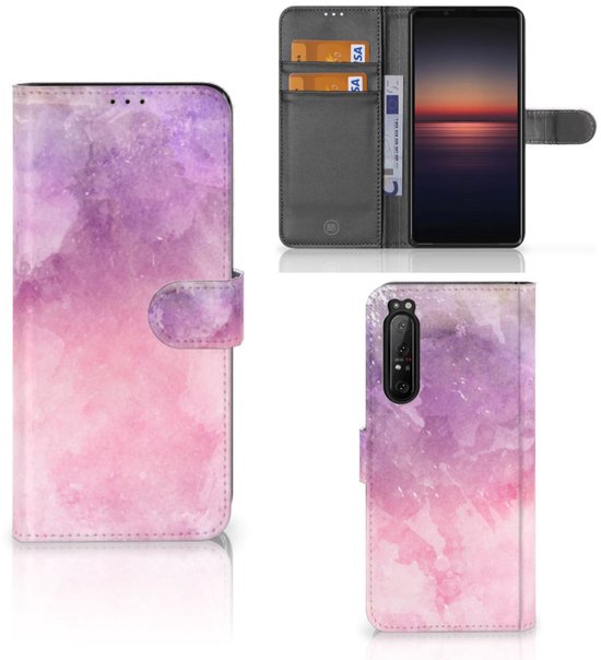 Coque Téléphone Sony Xperia 1 II Housse en Cuir Etui de Protection pour Peinture Rose Pourpre