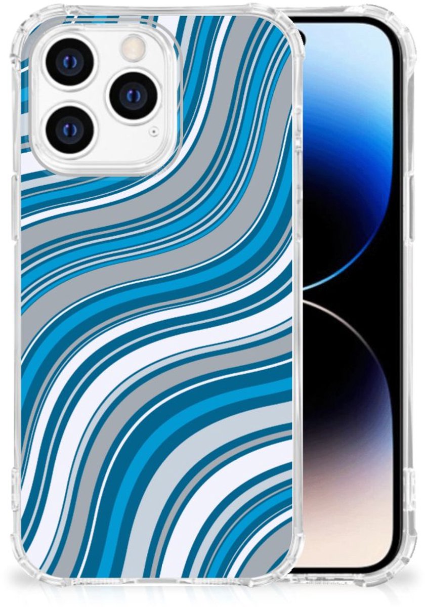 iPhone 14 Pro Doorzichtige Silicone Hoesje Waves Blue