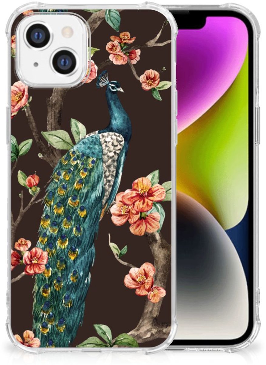 iPhone 14 Case Anti-shock Pauw met Bloemen