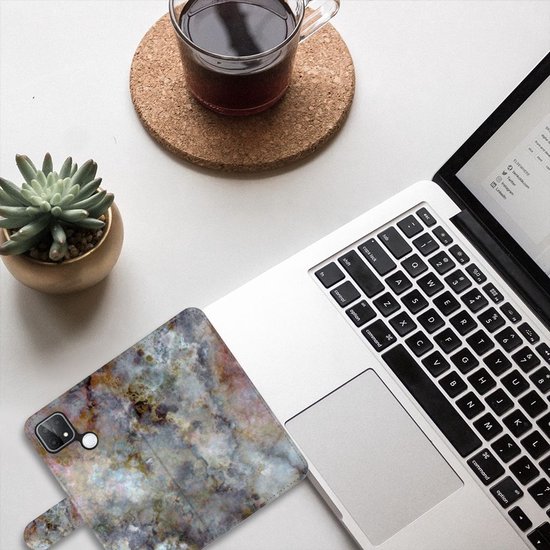 Étui pour téléphone portable OPPO A15 Book Cover Marbre Grijs