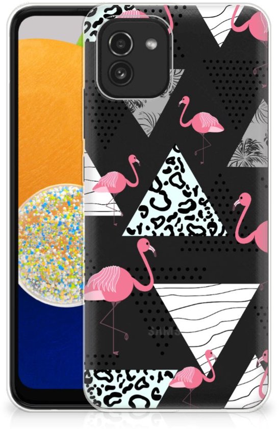 Belle coque arrière en TPU Samsung Galaxy A03 coque de téléphone portable Triangle Flamingo transparent