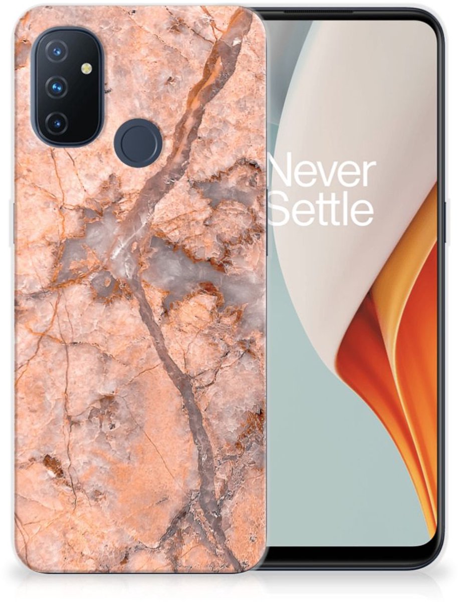 OnePlus Nord N100 TPU Siliconen Hoesje Marmer Oranje