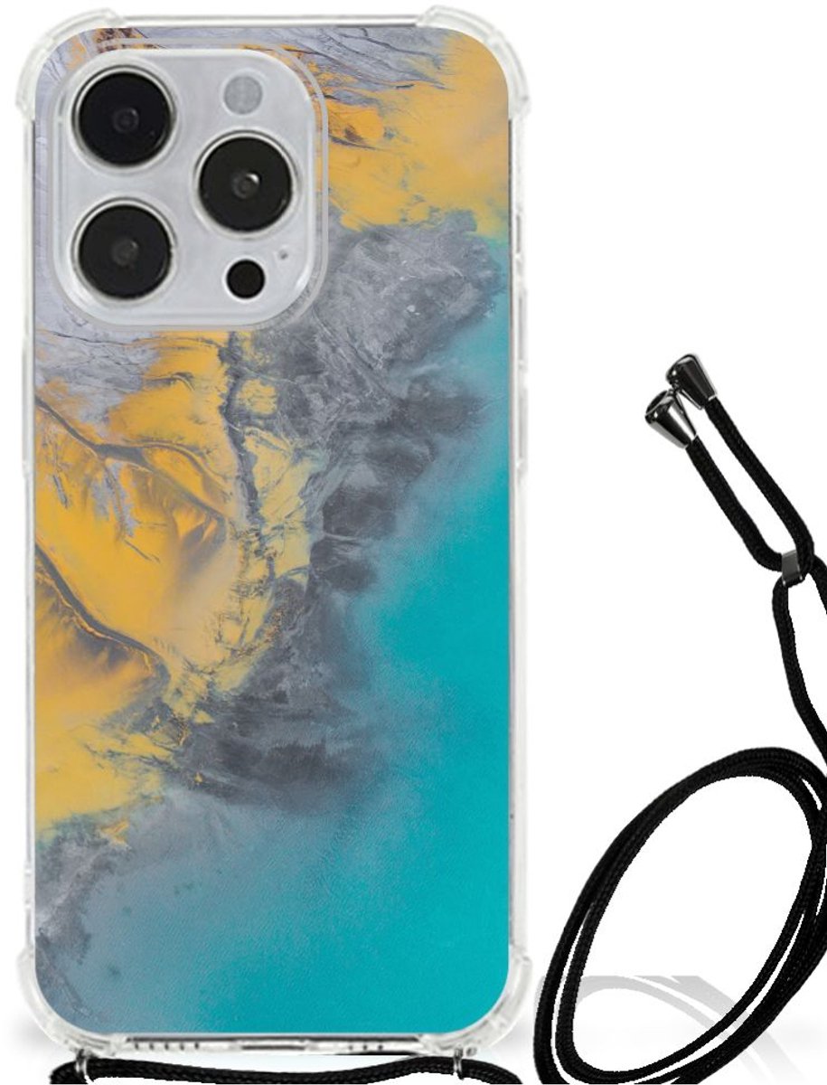 iPhone 14 Pro Anti-Shock Hoesje Marble Blue Gold