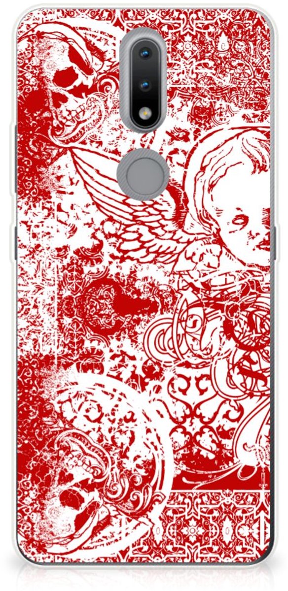 Silicone Back Case Nokia 2.4 Angel Skull Rood