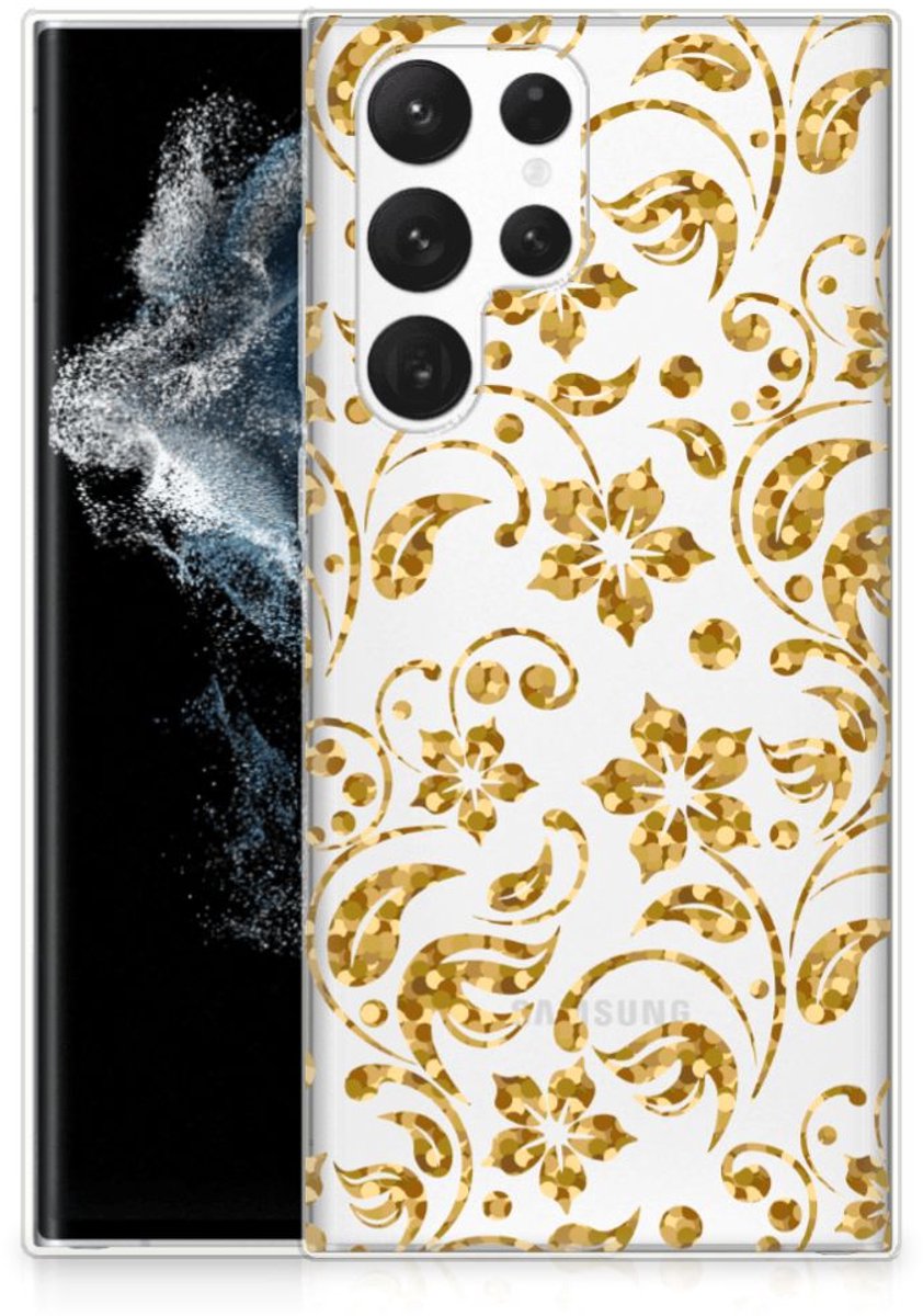 Samsung Galaxy S22 Ultra TPU Case Gouden Bloemen