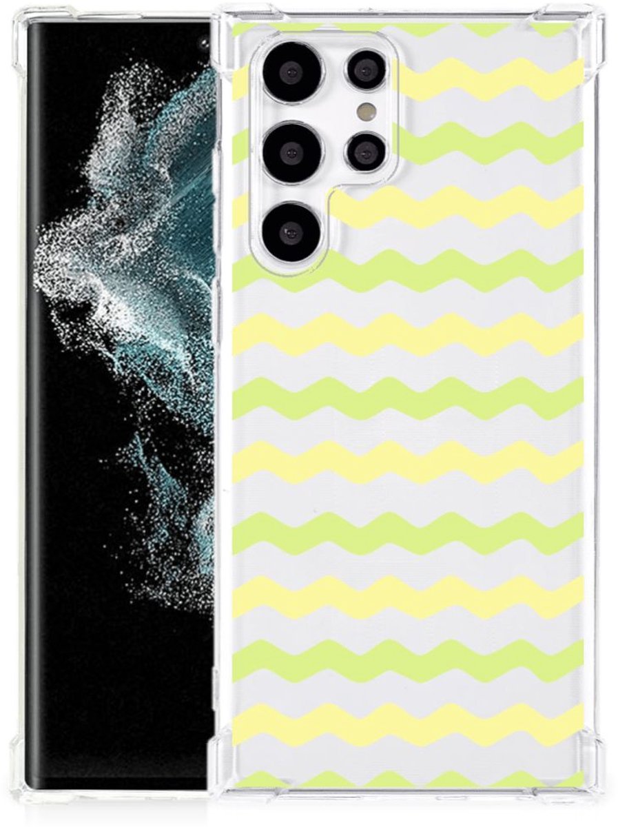 Samsung Galaxy S22 Ultra Doorzichtige Silicone Hoesje Waves Yellow