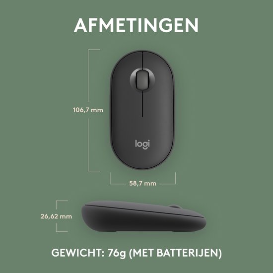 Logitech Pebble 2 M350s - Draadloze Muis - Bluetooth - 4000 dpi - Graphite
