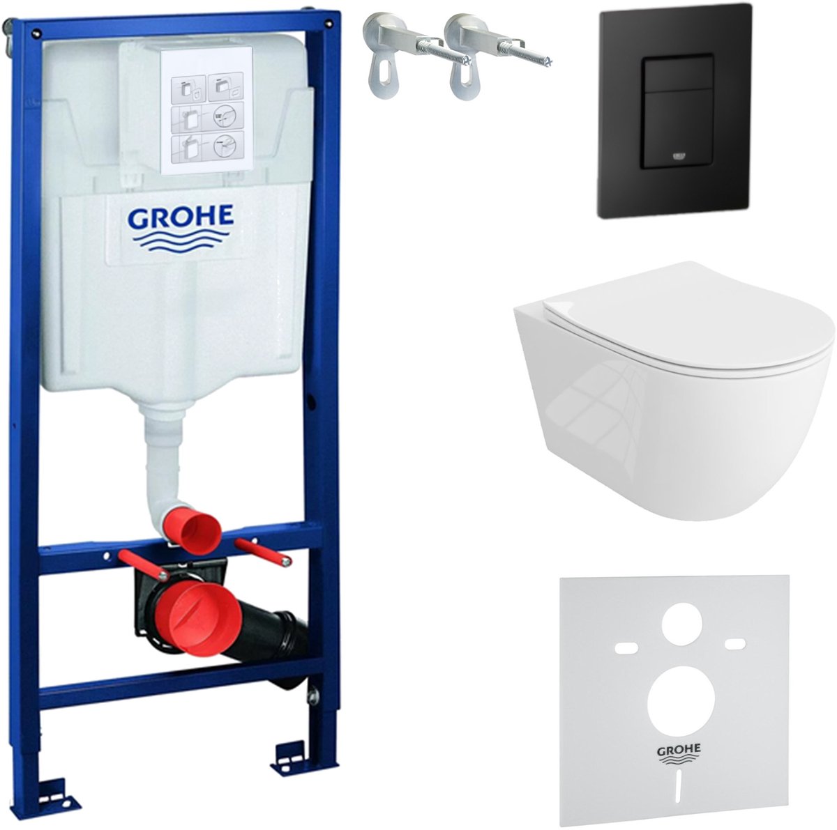 GROHE Solido Inbouwreservoir - LAVITA SINTO GRANDE Wandcloset - Zwarte EVEN Drukplaat - Soft-close Zitting