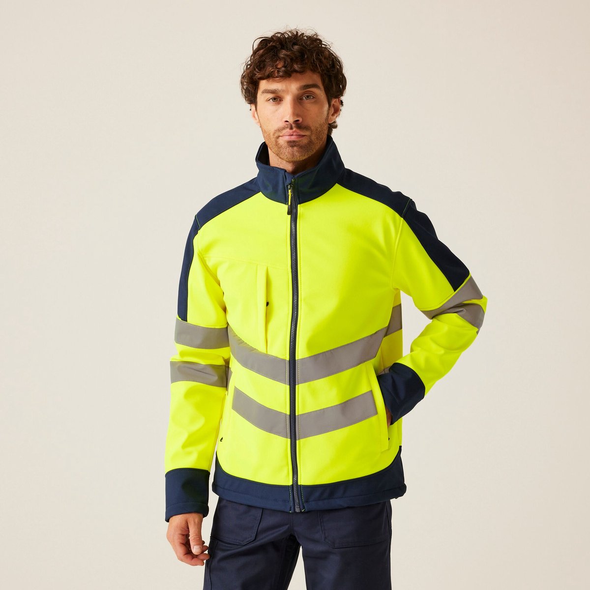 Jas Heren Reflecterende Strepen Zipper Pockets Hi-s Pro 3-layer Softshell Geel