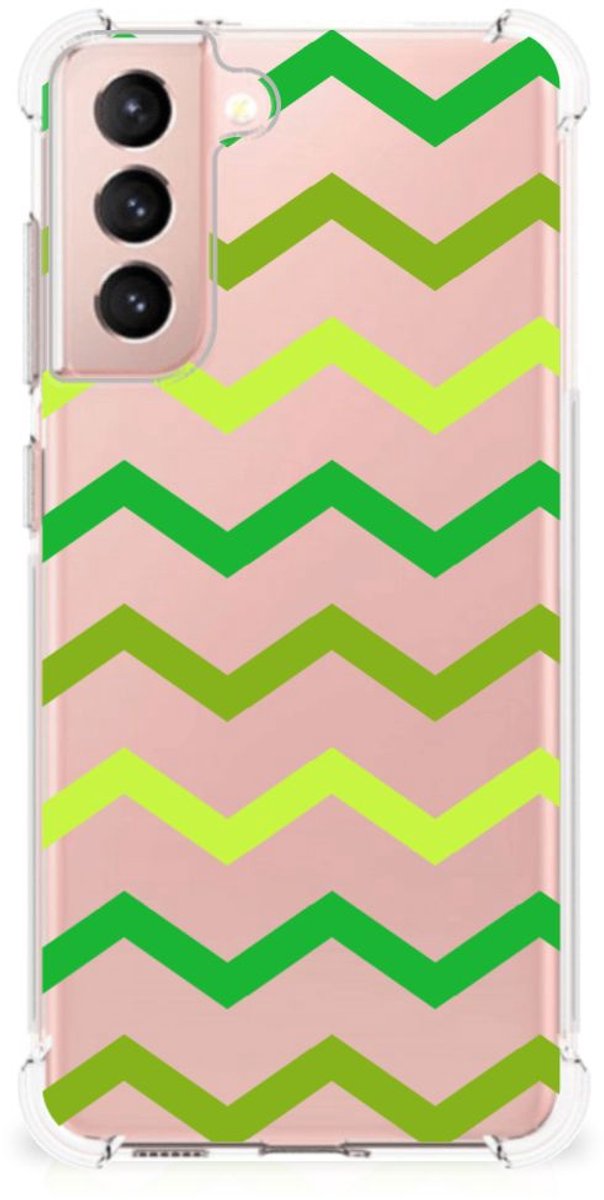 Samsung Galaxy S21 FE Doorzichtige Silicone Hoesje Zigzag Groen