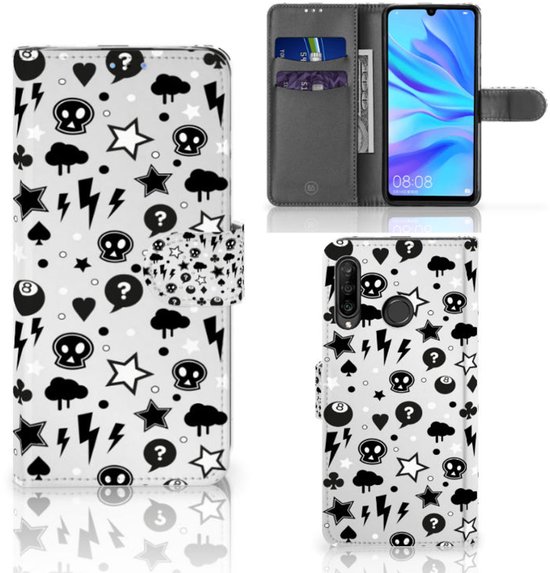 Portefeuille Huawei P30 Lite (2020) Téléphone Portable Couverture Standing pour Argent Punk