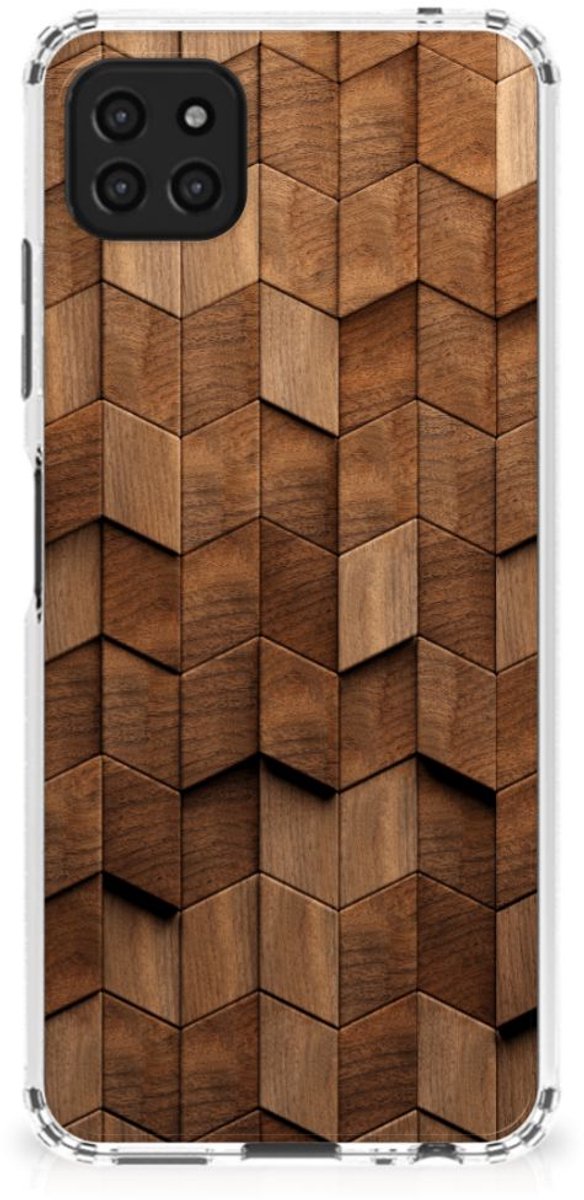 Stevig Telefoonhoesje voor Samsung Galaxy A22 5G Wooden Cubes