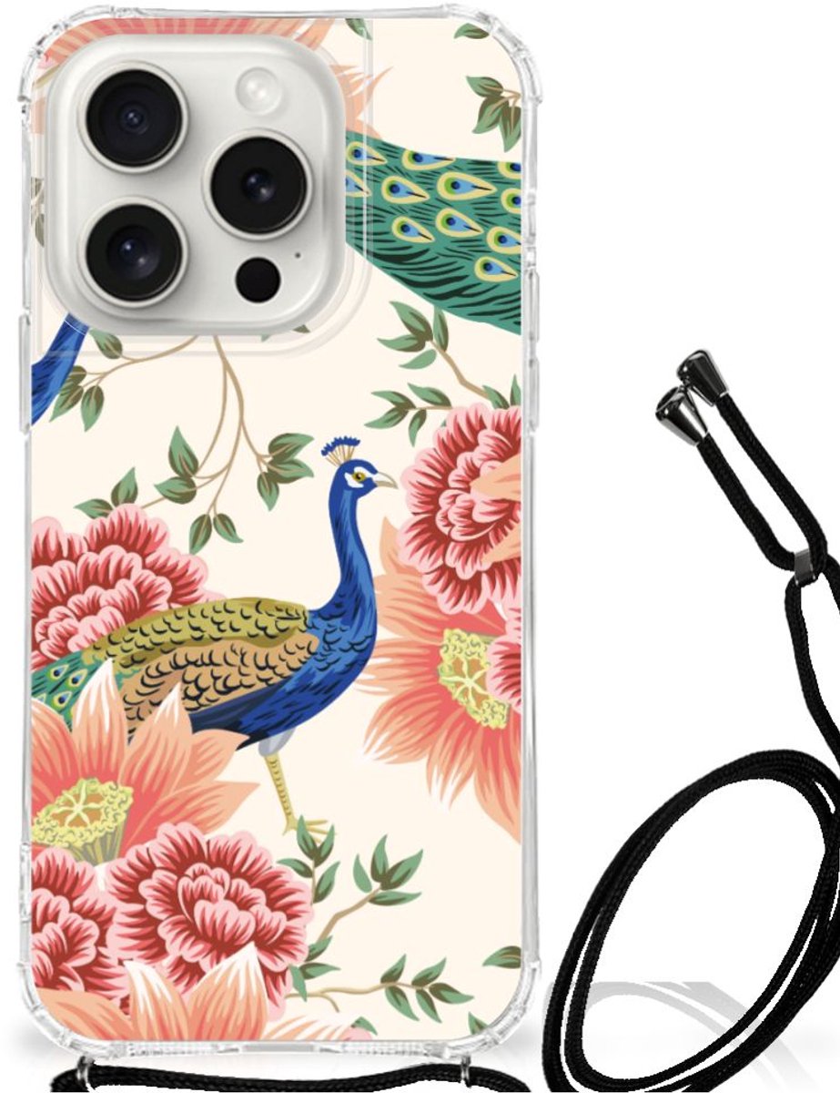 Case Anti-shock voor iPhone 15 Pro Pink Peacock