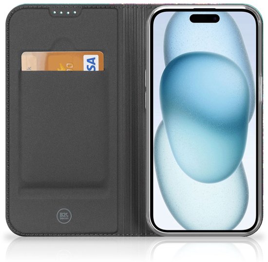 Étui à rabat adapté à iPhone 15 Smart Cover Cercles et papillons