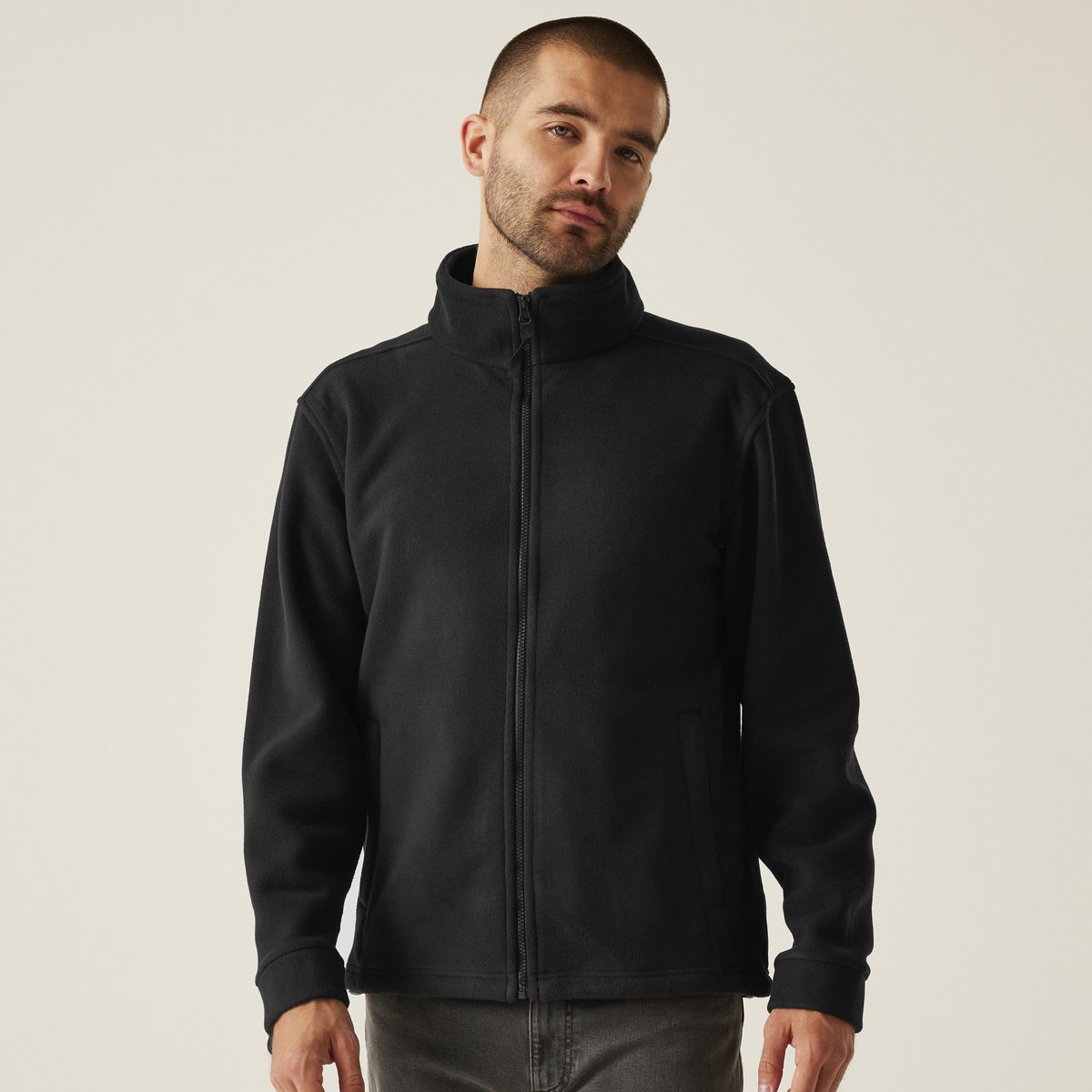 Fleece Hiking Heren Hoge Kraag Zip Thor 300 Zwart