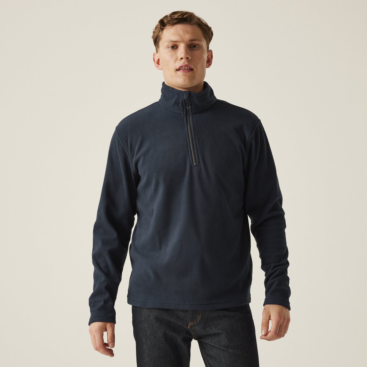 Fleece Hiking Heren Recycled Half Zip Blauw