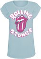 T-shirt bleu pâle avec l'emblématique langue rose et le texte "Rolling Stones".