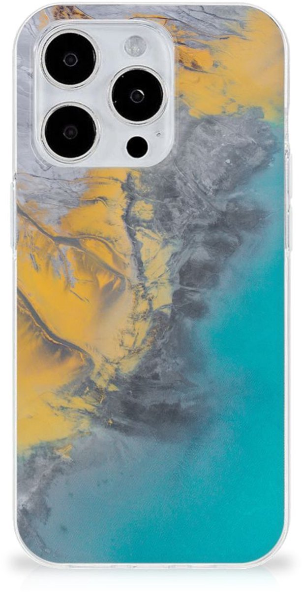 Back Cover voor iPhone 15 Pro Max TPU Siliconen Hoesje Marble Blue Gold