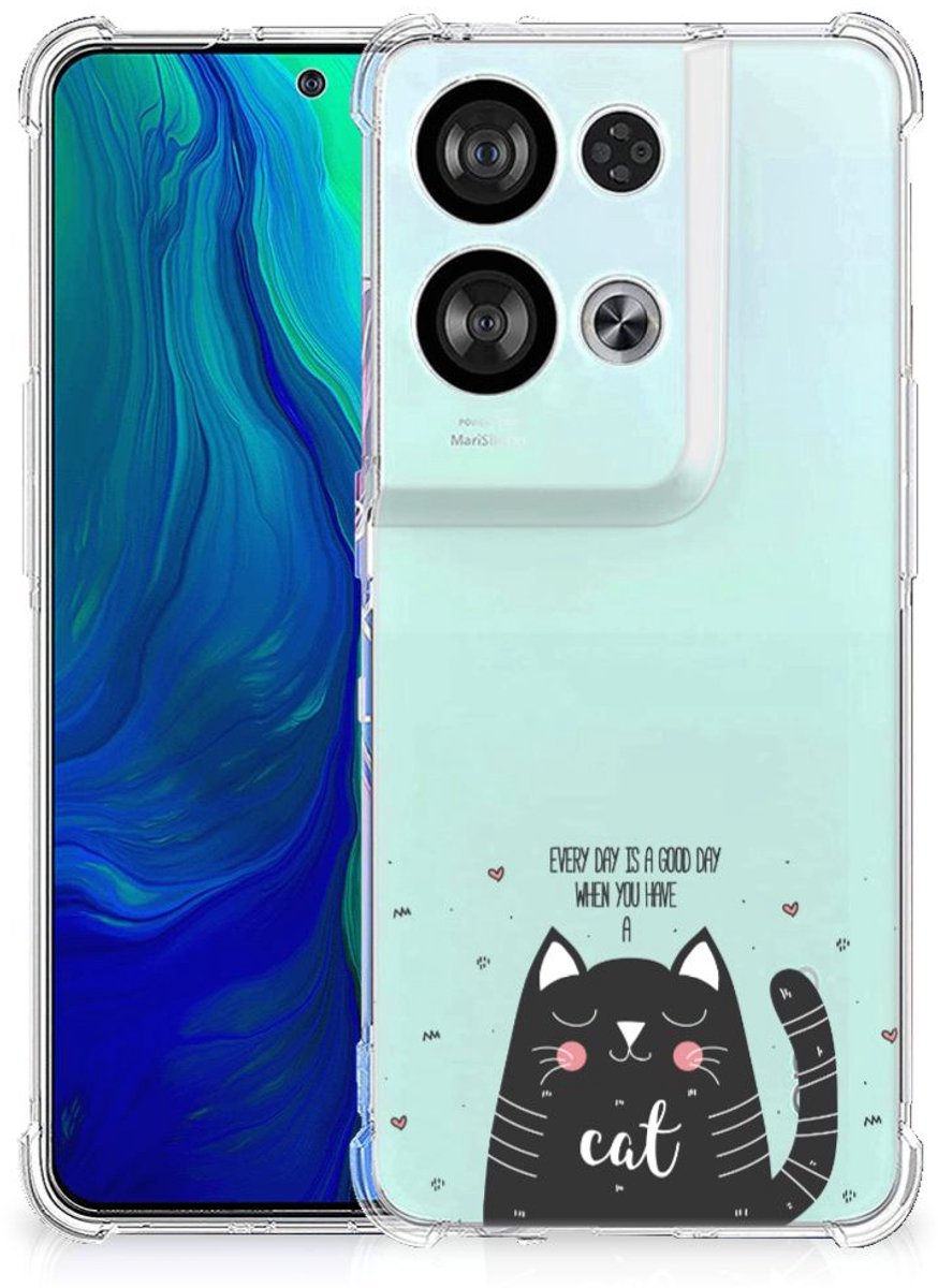 OPPO Reno8 Stevig Bumper Hoesje Cat Good Day