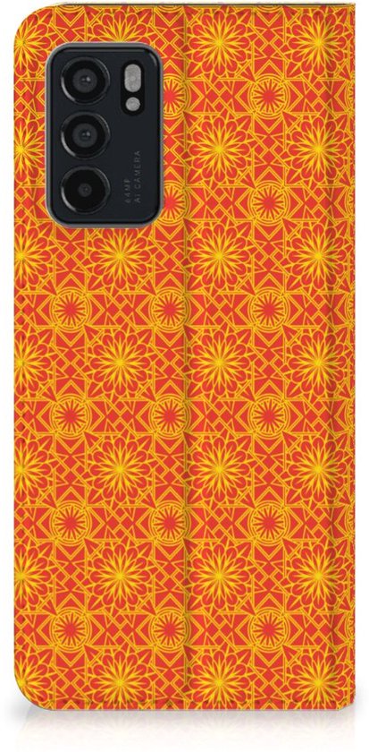 Coque Téléphone OPPO Reno6 5G Etui Portefeuille Batik Orange