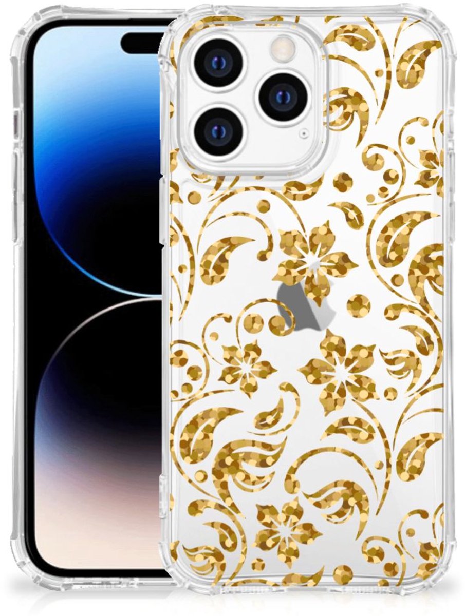 Apple iPhone 14 Pro Max Case Gouden Bloemen