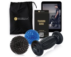 BOZEERA Voetmassage Roller Set - Voetroller - Spiky Massageballen - Massage Bal - Triggerpoint Bal - Plantar Fasciitis - Massageroller Set (3 stuks) - Inclusief Video Poster & Tas