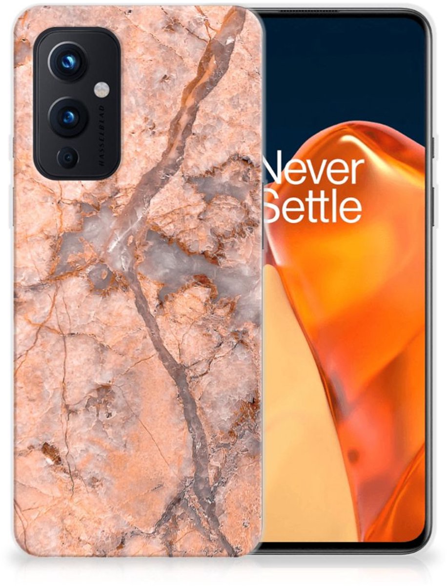 OnePlus 9 TPU Siliconen Hoesje Marmer Oranje