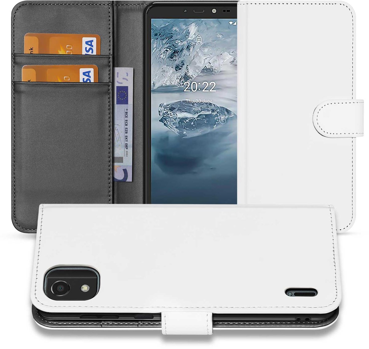Book Case Telefoonhoesje voor de Nokia C2 2nd Edition Wit met Pasjeshouder