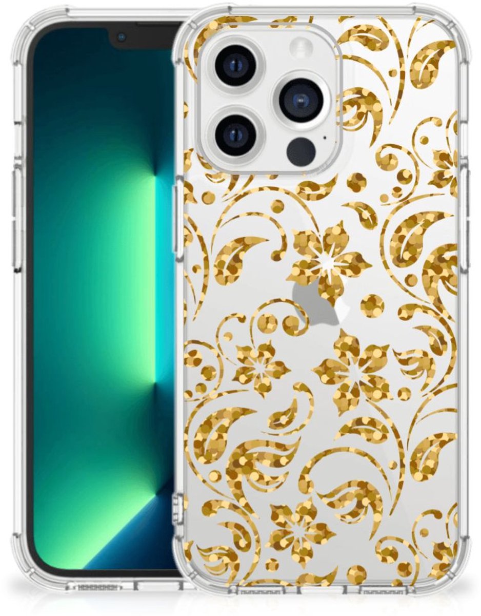 iPhone 13 Pro Max Case Gouden Bloemen