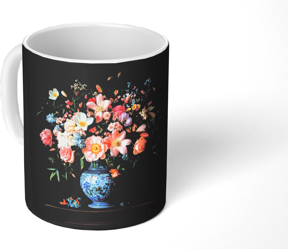 Mok - Koffiemok - Roze - Bloemen - Vaas - Kleuren - Mokken - 350 ML - Beker - Koffiemokken - Theemok