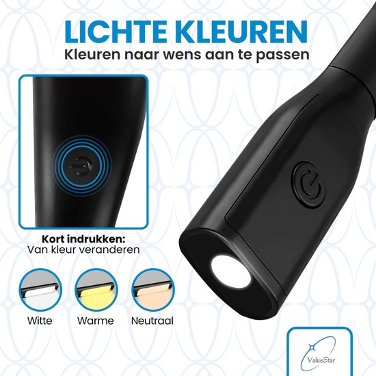 ValueStar - Neklamp met zaklampfunctie - Nekleeslamp - Neklampje voor haakwerk - Nek lamp - Flexibele Neklamp - Bureaulamp - Leeslampje voor in Bed - USB Oplaadbaar van ValueStar — afbeelding 5
