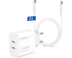 Supersnelle 35w usb C Adapter Met usb C naar usb C kabels 2M - Snellader 2 Poorten - Geschikt voor MacBook Air, Apple iPhone 16, 15, Samsung - Snellader
