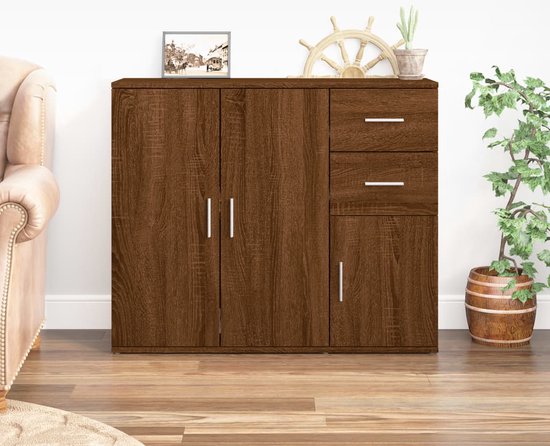 vidaXL Dressoir 91x29,5x75 cm bewerkt hout wit, kast, opbergkast, bijzetkast, dressoirkast, hoge kast, huisorganiser, woonkamerkast, wandkast