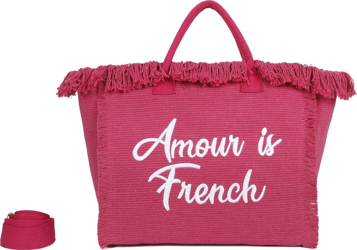 Ines Delaure - strandtas/shopper/weekendtas - amour is french - fuchsia