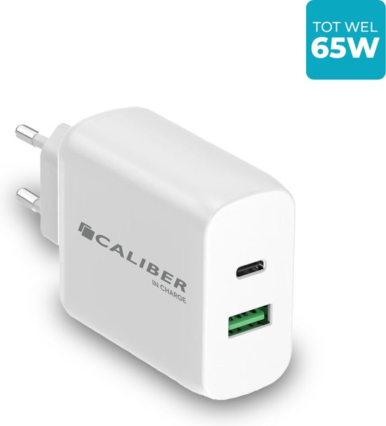 Adaptateur USB C et USB A - Chargeur rapide USB C et USB A - Chargeur 65 Watt - 2 ports - Convient pour iPhone 15 et 16, Samsung, Apple MacBook - Distribution Power - Wit (PSP-65W)