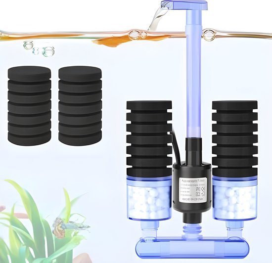 Aquarium sponsfilter, Interne aquariumfilter met waterpomp, Stille onderwater-schuim dubbele sponsfilter, Elektrische aquariumfilter, Instelbare luchtliftfilter voor aquarium, Dubbele filtratie