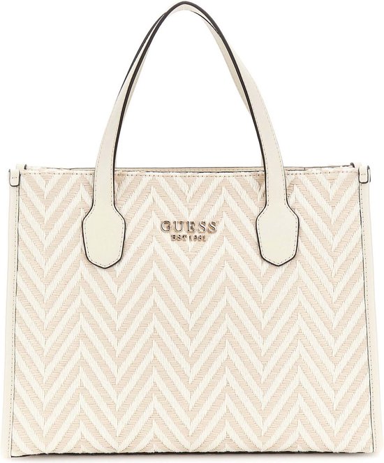 GUESS Silvana Two Compartment Tote - Sac à Main Logo Blanc Élégant Et Spacieux